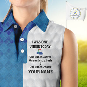 Blue white Womens Sleeveless polo shirt custom I was one under today one under a tree, a bush & water NQS10090