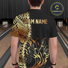 Load image into Gallery viewer, Custom Black And Gold Flame tribal pattern Bowling Team Polo, 1/4 Zip Shirts For Men, Bowling Jerseys NQS10093