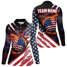 Load image into Gallery viewer, American Flag flame golf ball Women golf polo shirts custom golf outfits for ladies, patriot golf gift NQS8022