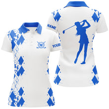 Load image into Gallery viewer, Womens golf polos shirts custom name white golf shirt, golfing gifts | Blue NQS4507