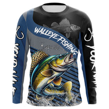 Load image into Gallery viewer, Walleye fishing Custom UV protection fishing long sleeve shirt, Walleye Fishing jerseys | Blue NQS9352