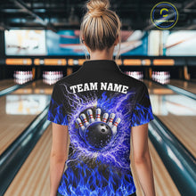 Load image into Gallery viewer, Black and Blue Flame Lightning Thunder Bowling Jersey for Women custom Bowling Team League Shirts NQS11425