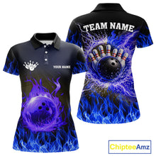 Load image into Gallery viewer, Black and Blue Flame Lightning Thunder Bowling Jersey for Women custom Bowling Team League Shirts NQS11425