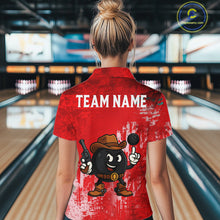 Load image into Gallery viewer, Custom Funny Cowboy Gunster Bowling Polo, 1/4 zip Shirts For Women, Bowling Team League Jerseys | Red NQS11625