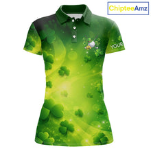 Load image into Gallery viewer, Green clover pattern St Patrick's Day Womens Golf Polo Shirts Custom Shamrock Golf outfit For Ladies NQS11628