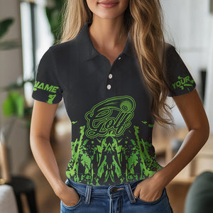 Black and Green Camo Golf polo shirts for Women custom team golf outfit ladies, personalized golf gift NQS9664