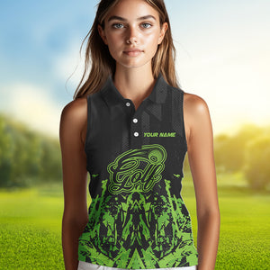 Black and Green Camo Sleeveless Golf polo shirt custom team golf outfit ladies, personalized golf gift NQS9664