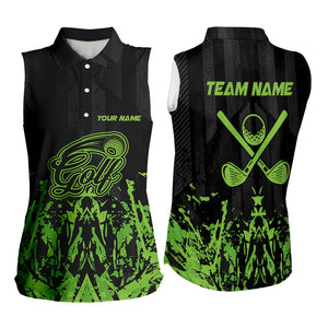 Black and Green Camo Sleeveless Golf polo shirt custom team golf outfit ladies, personalized golf gift NQS9664