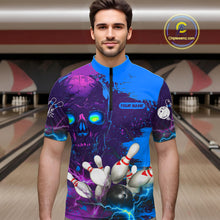 Load image into Gallery viewer, Purple and Blue Lightning Thunder Storm Skull Bowling Shirts For Men Custom Bowling Team Jerseys NQS11729