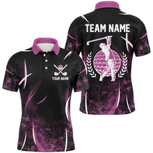 Load image into Gallery viewer, Black and Pink Smoke Pattern Men golf polo shirts custom golf clothes for men, personalized golf gifts NQS8222