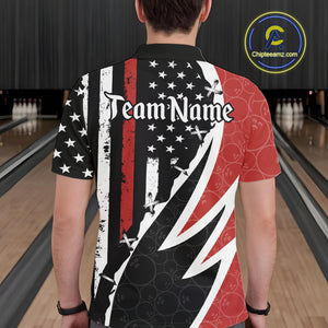 Red, White and Black American Flag Bowling Shirts for Men Custom Patriotic Team Bowling Jersey NQS10429