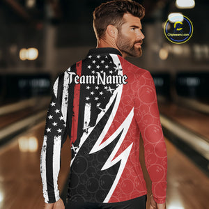 Red, White and Black American Flag Bowling Shirts for Men Custom Patriotic Team Bowling Jersey NQS10429