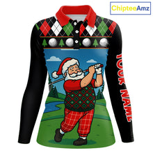Load image into Gallery viewer, Funny Santa Golf argyle pattern Christmas Golf polo shirts for Women custom Christmas golf gifts NQS10856
