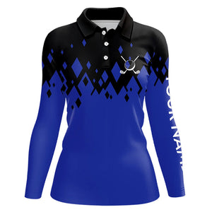 Black and Blue pattern Womens Golf Polo Shirts custom golf attire for women, unique golf gifts NQS9152