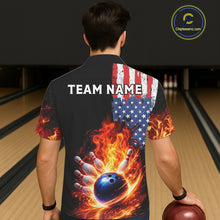 Load image into Gallery viewer, American Flag Flame bowling Hawaiian shirts Custom patriotic team bowling button-up shirts NQS11432