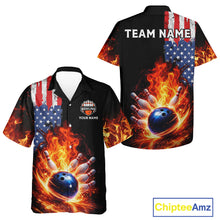 Load image into Gallery viewer, American Flag Flame bowling Hawaiian shirts Custom patriotic team bowling button-up shirts NQS11432