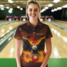 Load image into Gallery viewer, Personalized Flame Eagle Custom Bowling Team Shirts For Women, Fire Eagle Bowling League Jersey NQS9512