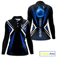 Load image into Gallery viewer, Black and Blue Flame Bowling Shirts For Women, Team Bowling Shirts Custom bowling attire for ladies NQS11634