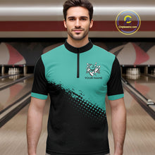 Load image into Gallery viewer, Black and Turquoise Retro Bowling Shirts For Men, Vintage Team Bowling Shirts Custom NQS11635