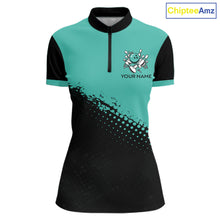 Load image into Gallery viewer, Black and Turquoise Retro Bowling Shirts For Women, Vintage Team Bowling Shirts Custom NQS11635