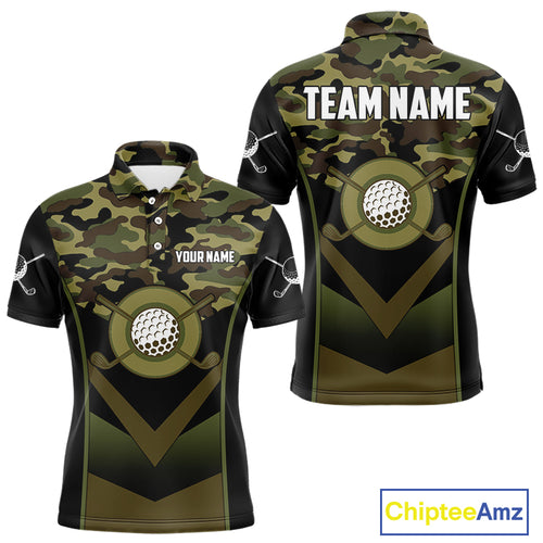 Black green camo Golf Polo shirts For Men Custom golf outfit men, personalized golf gifts NQS11051