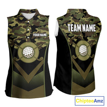 Load image into Gallery viewer, Black green camo Women Sleeveless Polo shirt Custom golf outfit ladies, personalized golf gifts NQS11051