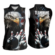 Load image into Gallery viewer, Personalized Eagle American flag Bowling Sleeveless Polo Shirt Custom Patriotic Bowling League Jersey NQS9520