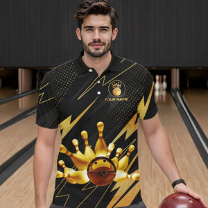Custom Black and Gold Bowling Polo, Quarter Zip Shirts for Men, Team Bowling League Jersey NQS9682