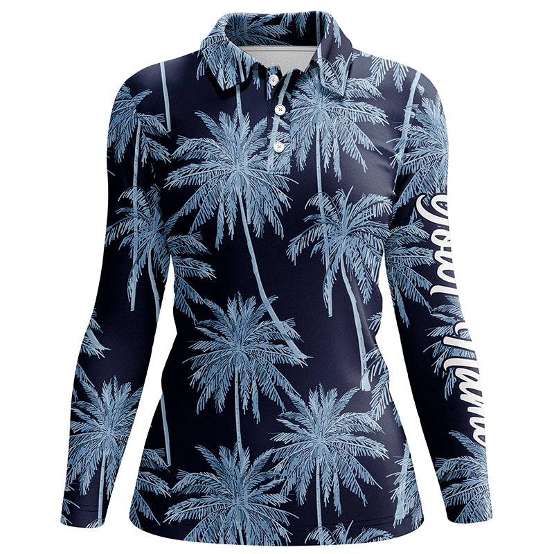 Blue Tropical palm trees pattern Womens golf polo shirts custom team golf shirt womens NQS5726