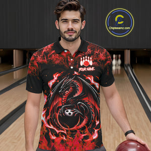 Black and Red Flame Dragon bowling shirts for Men Custom Bowling Team Jersey, gift for Bowler NQS10245