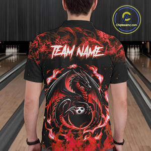 Black and Red Flame Dragon bowling shirts for Men Custom Bowling Team Jersey, gift for Bowler NQS10245