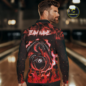 Black and Red Flame Dragon bowling shirts for Men Custom Bowling Team Jersey, gift for Bowler NQS10245