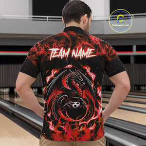 Black and Red Flame Dragon bowling shirts for Men Custom Bowling Team Jersey, gift for Bowler NQS10245