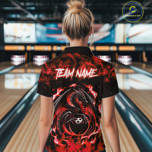 Black and Red Flame Dragon bowling shirts for Women Custom Bowling Team Jersey, gift for Bowler NQS10245
