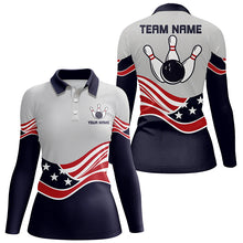 Load image into Gallery viewer, American Flag Bowling Jersey For Women Custom Polo Bowling Shirt Patriotic Bowling Shirt For Team NQS6135