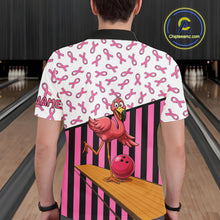 Load image into Gallery viewer, Pink ribbon pattern funny flamingo Bowling shirts for Men Custom breast cancer Team bowling outfit NQS11245