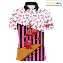 Load image into Gallery viewer, Pink ribbon pattern funny flamingo Bowling shirts for Men Custom breast cancer Team bowling outfit NQS11245