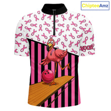 Load image into Gallery viewer, Pink ribbon pattern funny flamingo Bowling shirts for Men Custom breast cancer Team bowling outfit NQS11245