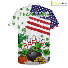 Load image into Gallery viewer, American Flag St Patrick's Day Clover Bowling Hawaiian shirts Custom team bowling button up shirt NQS11452