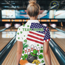 Load image into Gallery viewer, American Flag St Patricks Day Clover Bowling polo, 1/4 zip shirt for women Custom team bowling jersey NQS11452