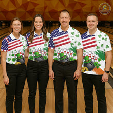 Load image into Gallery viewer, American Flag St Patricks Day Clover Bowling polo, 1/4 zip shirt for women Custom team bowling jersey NQS11452
