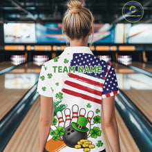 Load image into Gallery viewer, American Flag St Patricks Day Clover Bowling polo, 1/4 zip shirt for women Custom team bowling jersey NQS11452