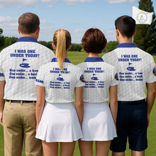 Load image into Gallery viewer, Funny Mens golf polo shirts Blue and white custom I was one under today, under a tree, bush, water NQS11636