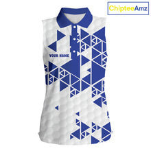 Load image into Gallery viewer, Women sleeveless polo shirt Blue and white custom I was one under today, under a tree, bush, water NQS11636