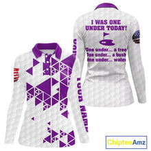 Load image into Gallery viewer, Funny Women golf polo shirts Purple and white custom I was one under today, under a tree, bush, water NQS11638