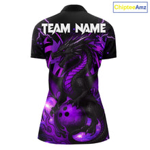 Load image into Gallery viewer, Custom Black and Purple Lightning Thunder Skull Dragon Bowling Shirts For Women, Team Bowling Jerseys NQS11641