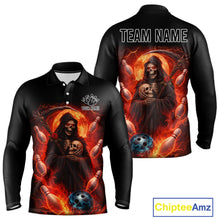Load image into Gallery viewer, Black &amp; Orange Lightning Thunder Moon Reaper Bowling Shirts For Men Custom Skull Team Bowling Jerseys NQS11643