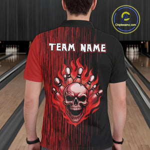 Black and Red pattern Flame Skull Bowling shirts for Men custom bowling jersey for team mens bowler NQS10254