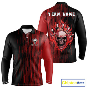 Black and Red pattern Flame Skull Bowling shirts for Men custom bowling jersey for team mens bowler NQS10254