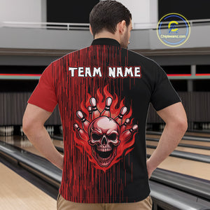 Black and Red pattern Flame Skull Bowling shirts for Men custom bowling jersey for team mens bowler NQS10254